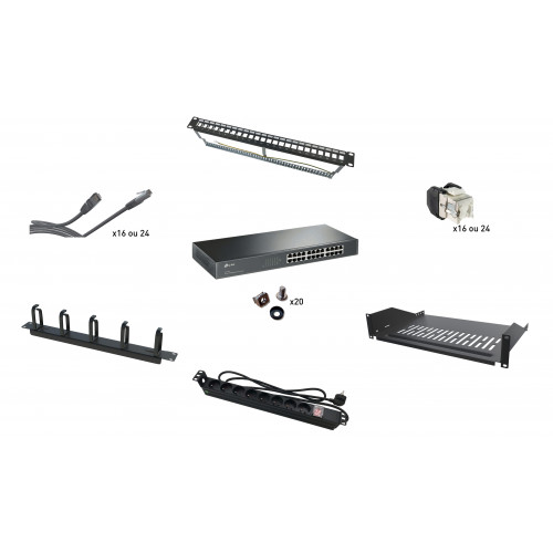 Kit complet accessoires 19", 24 ports avec Noyaux 3M Cat.6